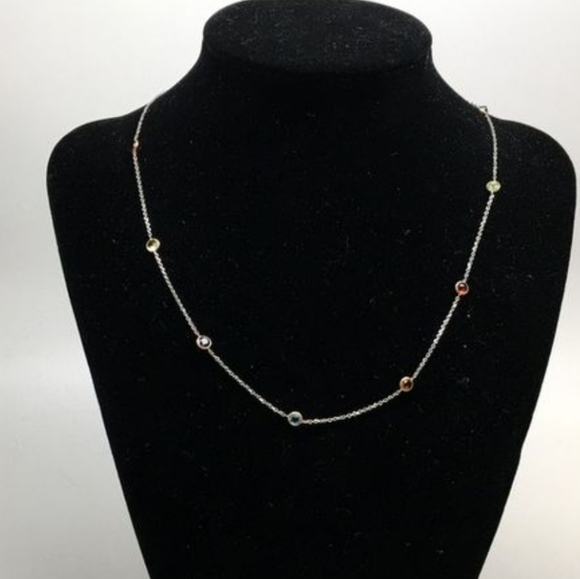 14K Gold Prec Stones Station Necklace